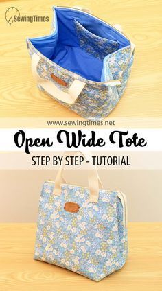 an open wide tote bag is shown with the text, step by step instructions