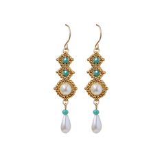 These earrings are not just accessories, they are a statement of style and elegance. Whether you're dressing up for a formal event or dressing down for a casual day out, these earrings will complement your look perfectly. Indulge in the beauty of handmade accessories and make your style stand out with these unique earrings. PRODUCT DETAILS: - Handmade with Gold color seed beads, Swarovski Pearls, Crystal Jade Beads, and 14k Gold-filled ear-wire - Unique Delicate Seed Bead Design - Perfect as a Dainty Fashion Accessory for Women - Ideal for Both Casual and Formal Occasions * Measurements: ♡ Earring length: 2.16" (5.5cm) ♡ Earrings width: 0.51" (1.3cm) PACKAGING: ♡ Arrives in a hard jewelry gift box - ready to be given as a gift. SHIPPING: ♡ Shipped safely via registered airmail with a track Elegant Beaded Earrings With Bead Caps, Elegant Dangle Beaded Earrings With Spacer Beads, Elegant Dangle Earrings With Spacer Beads, Elegant Gold Beaded Earrings With Spacer Beads, Elegant Beaded Earrings With Bead Caps For Wedding, Elegant Bead Caps Drop Earrings Jewelry, Elegant Drop Earrings Jewelry With Bead Caps, Elegant Drop Earrings With Bead Caps, Hard Jewelry