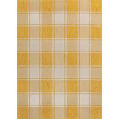 a yellow and white plaid rug on a white background with an orange stripe in the middle