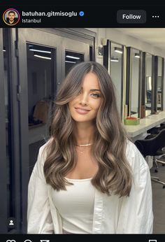 Multidimensional Brunette Dark, Balayage On Mousy Brown Hair, Babylights Face Framing, Neutral Ash Brown Hair, Bronde Haircolor Ash, Ash Blonde On Brunette Hair, Dark Ashy Brown Hair Balayage, Olive Skin Green Eyes Hair Color