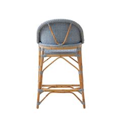 a blue wicker bar stool on a white background