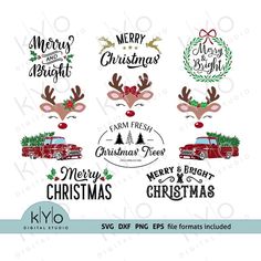 Christmas Svg Bundle kYoDigitalStudio Htv Projects, Pumpkin Monogram, Christmas Tree Truck, Reindeer Face, Silhouette Diy, Merry Bright Christmas, Fresh Christmas Trees, Christmas Fonts, Christmas Labels