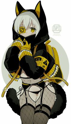 an anime character dressed in black and yellow