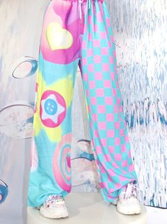 ❤︎Pop Asima Loose Casual Wide Leg Pants❤︎ Clowncore Pants, Clowncore Kidcore, Mlp Outfits, Clowncore Outfit, Vaporwave Fashion, Silly Clothes, Indie Clothing, Y2k Girls, Alt Clothes