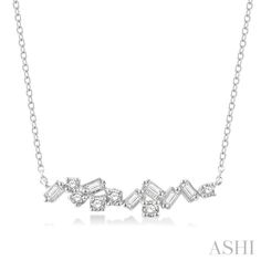 Scatter Baguette Diamond Fashion Necklace Baguette Diamond Necklace, Baguette Necklace, Baguette Cut Diamond, Baguette Cut, Diamond Fashion, Baguette Diamond, Round Cut Diamond, White Gold Diamonds, Diamond Shapes