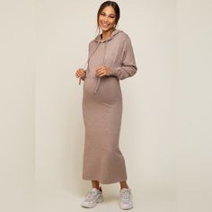 A Knit Hooded Maternity Midi Dress Featuring Long Sleeves And A Cinched Waist. Bluivy By Pinkblush New Without Tags Inventory #P6399 Maxi Sweater Dress, Maxi Sweater, Long Sleeve Maternity Dress, Baby Party Dress, Maternity Midi Dress, Sweater Maxi Dress, Fall Wedding Guest Dress, Fall Denim, Nursing Dress