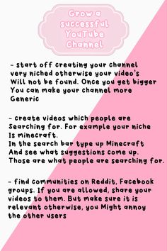 a pink and white poster with the words grow a successful youtube channel