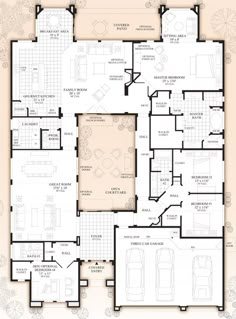 the floor plan for a home with two car garages and three bedroom, one living room