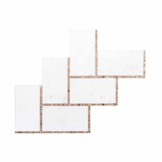 four white and brown marble tiles arranged in the shape of squares on a white background