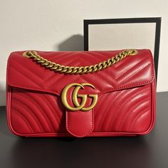 Brand New With Tags, Box And Dust Bag. 100% Authentic Gucci Marmont, Small Shoulder Bag In Hibiscus Red. This Bag Can Be Worn On Shoulder Or Cross Body. Gold Gucci Bag With Original Box, Gucci Red Shoulder Bag With Gold-tone Hardware, Red Gucci Shoulder Bag With Gold-tone Hardware, Trendy Gucci Rectangular Bag, Trendy Rectangular Gucci Bag, Gucci Bags As Gifts, Classic Gucci Bag For Gift, Gucci Marmont Mini Bag, Gucci Super Mini