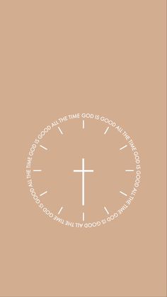 a clock with the words good times in white on a brown background, and an image of a cross above it