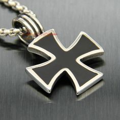 Stainless Steel German Iron Cross Men's Necklace Chain Pendant Knights Templar Collectible Black Stainless Steel Necklace, German Iron Cross, Sterling Silver Skull Rings, Silver Skull Ring, Iron Cross, Mens Crosses, Gold Chains For Men, Mens Chain Necklace, Gold Chain Jewelry