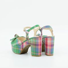 Front Bow Platform Sandal Proud To Be 100% Vegan Friendly. Upper Material: Madras Plaid Print Fabric Lining Material: Man Made Material Sock: Fully Padded With Memory Foam For Maximum Comfort. Side Adjustable Buckle Closure Heel Height: 4" Inches Approximate (based on size 6) Platform: 2" Inches Approximate (based on size 6) Fit: True To Size / For Sizing Inquires or Suggestions, Please Contact Customer Care. Imported Multicolor High Heel Fabric Sandals, Multicolor Fabric Sandals With Round Toe, Multicolor Fabric Open Toe Heels, Velvet Slippers, Madras Plaid, Vegan Fashion, Swag Shoes, Shoe Fits, Plaid Print