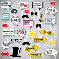 some stickers with different types of speech bubbles