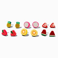 Fruit Polymer Clay Stud Earrings - 6 Pack Simple Polymer Clay Earrings, Claires Earrings, Raspberry Orange, Crown Hair Clip, Sensitive Ears Earrings, Polymer Clay Stud Earrings, Piercing Kit, Clay Stud Earrings, Flower Crown Hairstyle