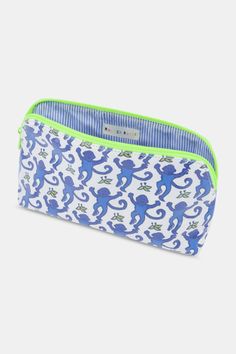 Perfect for traveling as well as daily use, our Monkey makeup bag will keep all of your beauty essentials neatly organized. Our playful monkey print ensures this bag becomes a staple in your travel kit. Materials and Care 100% Cotton Canvas with Protective Poly Coating Water-Resistant Wipe Clean Imported Measurement Information Small: 8" W, 4.75" H, 2.5" D Large: 10.5" W x 6.25" H, 3.25" D Roller Rabbit Pencil Pouch, Versatile Blue Pouch Cosmetic Bag, Playful Zipper Pouch For Travel, Blue Pouch Cosmetic Bag, Blue On-the-go Pouch Cosmetic Bag, Functional Blue Pouch Cosmetic Bag, Blue On-the-go Cosmetic Pouch, Playful Everyday Pouch Cosmetic Bag, Playful Pouch Cosmetic Bag For Everyday Use