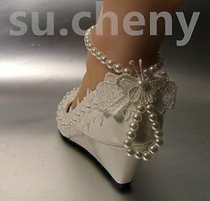 su.cheny Lace white ivory crystal flats low high heel wedge Wedding Bridal shoes | eBay Wedding Shoes Bride Flats, Diy Footwear, Ivory High Heels, Weddings Shoes, Simple Wedding Shoes, Low High Heels, Bride Flats, Cowgirl Boots Wedding, Shoes Pictures