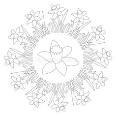 a flower arrangement in the middle of a circle with leaves and flowers around it royalty illustration