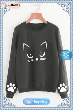 Long Sleeve Crew Neck Printed Sweet Sweatshirt 1900s Outfits, Blazer Street Style, Chat Kawaii, Cardigans Women, Wallets Women, Women's Wallets, Solid Sweaters, Evening Tops, Women Sweatshirts