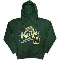 Bob Marley Kaya Unisex Pullover Hoodie Green Cotton Hip Hop Hoodie, Green Hoodie With Screen Print For Streetwear, Cotton Fan Apparel Hoodie With Kangaroo Pocket, Cotton Sweatshirt With Drawstring Hood For Fans, Casual Hooded Hoodie For Fan Merchandise, Casual Sweatshirt With Adjustable Hood For Fans, Fan Apparel Sweatshirt With Kangaroo Pocket For Streetwear, Winter Fan Apparel Hoodie With Screen Print, Green Fan Apparel Hoodie For Streetwear