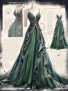 Enchanted Forest Gown Prom, Enchanted Forest Dresses, Forest Green Wedding Dress, Green Gowns, Book Outfits, Hidden Art, Dreamy Gowns, Infinity Wedding, Gaun Fashion