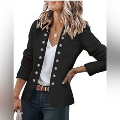 About This Item Grapent Blazers For Women Run True To Standard Us Sizes. Size Small Fits Size 4 To Size 6, Size Medium Fits Size 8 To Size 10, Size Large Fits Size 12 To Size 14, Size X-Large Fits Size 16 To Size 18, Size Xx-Large Fits Size 20 To Size 22. Please Order The Fitted Blazers For Women According To Your Normal Size. Women Casual Open Front Blazer Features Long Sleeves And Stand Neck. This Blazer For Women Is Made Of Unstretchable, Soft, Breathable, Lightweight Fabric And Fully Lined, Women's Business Casual, Government Website, Open Front Blazer, Green Blazer, Elegante Casual, Long Sleeve Blazers, Blazer Outfits, Black Blazer, Front Open