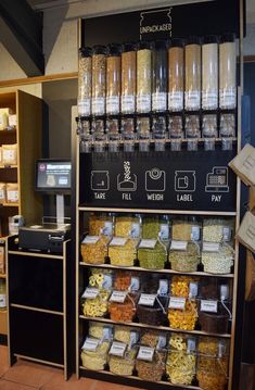 a display case filled with lots of different types of food