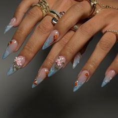 Koi Fish Nails, Fishes In The Sea, Nails Summer Nails, Fantasy Nails, Pretty Gel Nails, Unique Acrylic Nails, Summer Acrylic Nails