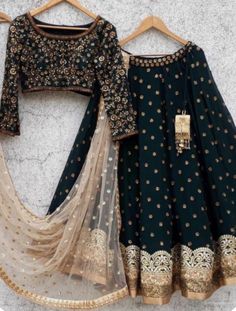 Black And Gold Lehenga, Top Lehenga, Sequins Blouse, Gold Lehenga, Georgette Lehenga, Lehenga Designs Simple, Green Lehenga, Dresses Traditional, Indian Dresses Traditional