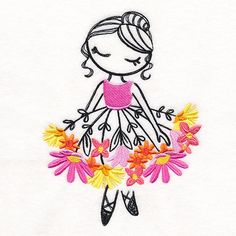 a drawing of a girl with flowers in her hand