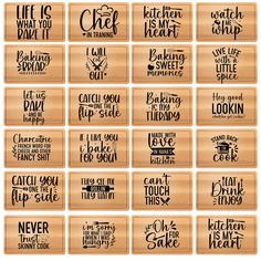 12 wood coasters with different sayings for each individual to use on the coaster