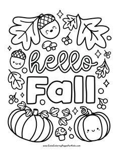 a coloring page with the words hello fall