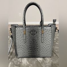 Beautiful Grey Faux Snakeskin Handbag. Brand New And Never Worn! Elegant Gray Bag With Silver-tone Hardware, Gray Evening Bag With Silver-tone Hardware, Silver Crocodile Pattern Rectangular Shoulder Bag, Silver Crocodile Pattern Bag, Louis Vuitton Neverfull Damier, Gray Leather Shoulder Bag With Silver-tone Hardware, Louis Vuitton Felicie Pochette, Louis Vuitton Felicie, Authentic Louis Vuitton Bags