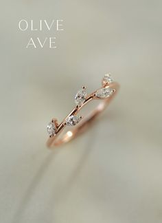 Branch | 14k Gold | Marquise Diamonds | #bands #wedding #rosegold Elegant Rose Gold Leaf-shaped Jewelry, Rose Gold Marquise Jewelry With Brilliant Cut, Fine Jewelry With Marquise Three-stone Design, Fine Jewelry Marquise Three-stone Ring, Delicate Marquise Diamond Jewelry, Fine Jewelry Marquise Three Stone, Fine Jewelry Marquise Three-stone Piece, Elegant Jewelry With Diamond Accents And Marquise Cut, Fine Jewelry Marquise Three-stone