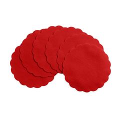 six red round coasters sitting on top of each other