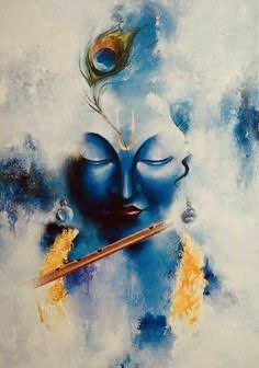 a painting of a blue buddha with a feather on it's forehead and eyes closed