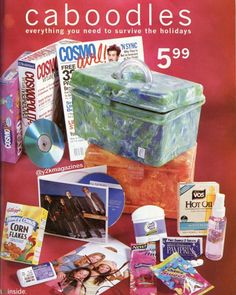 an advertisement for cosmetics with various items on the front and back cover, including dvd's