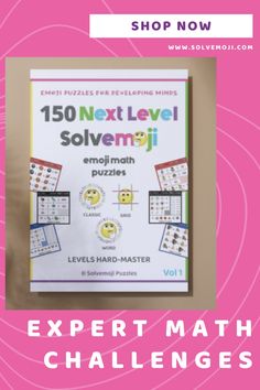 a poster with the words expert math puzzles on it and an image of a pink background