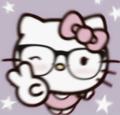 an image of a hello kitty with glasses on it's face and stars in the background