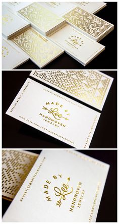 some cards with gold foil on them