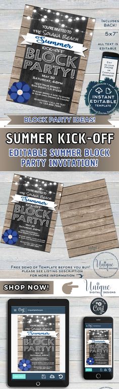 the flyer for an event is shown in three different colors and sizes, including black and white