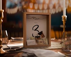 the table numbers are displayed in a wooden frame