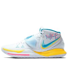 Nike Kyrie 6 'Neon Graffiti' White/Opti Yellow/Digital Pink/Blue Fury Basketball Shoes/Sneakers Zapatillas Nike Basketball, Basketball Shoes Kyrie, Neon Graffiti, Best Volleyball Shoes, Kyrie 6, Girls Basketball Shoes, Nike Lunar Force, Best Basketball Shoes, Sport Nike