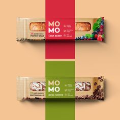 two bars of chocolate with nuts and berries on them are shown in three different colors