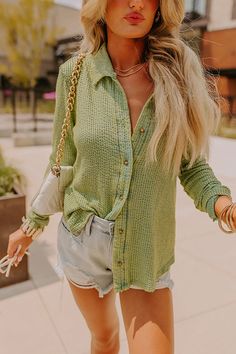 - Live the fab life in this trendy knit top! From laid-back get-togethers to daily coffee runs, it is sure to give your OOTD a cool vibe. - Unlined ribbed knit material - A v-cut collared neckline - Long sleeves - A button-up front - A relaxed silhouette that ends in a subtly rounded hemline Measurements S : Bust 38", Hip 40", Length 22", Sleeve Length 22", Waist 38". M : Bust 40", Hip 42", Length 23", Sleeve Length 22.5", Waist 40". L : Bust 42", Hip 44", Length 23.5", Sleeve Length 23", Waist Concert Fashion, Faux Leather Purse, Essential Dress, Teacher Style, Distressed Shorts, Curve Dresses, V Cut, V Cuts, Knitting Materials