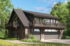 this is an artist's rendering of a two - story house in the woods