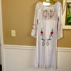 White Fillyboo Dress, Never Worn. I Purchased For Family Photos But Went In A Different Color Direction. Authentic, With Tag. Size Xs. White, Open Back, Flower Embroidery. White Long Dress For Brunch, Long White Dress For Brunch, White Embroidered Maxi Dress For Daywear, White Bohemian Midi Dress For Garden Party, Fillyboo Dress, Flower Embroidery, Embroidery Flowers, Dresses Xs, Family Photos