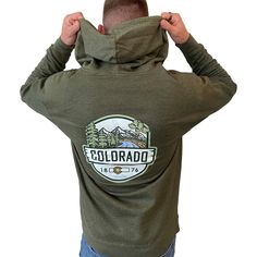 A hooded sweatshirt version of our 2023 best selling Woodland t-shirt, this Colorado hoodie is an awesome combination of organic outdoor colors and ColoradoCool's bold design style. Features a sweet outdoor Colorado landscape, big "COLORADO" text, Colorado's established date and a nice subtle topo map in the background. The smaller design on the front is perfect for those who like to put into practice a little bit of that "mullet approach", business in the front and party in the back. Snag this Colorado Hoodie, Colorado Landscape, Colorado Outfits, Topo Map, Hoodie Green, Bold Design, Small Designs, Design Style, Zip Up