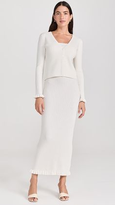 POSSE Iris Cardigan | Shopbop Fitted Feminine Knit Cardigan, Feminine Fitted Knit Cardigan, Elegant Cable Knit Sweater For Spring, Fitted V-neck Cable Knit Cardigan, Chic Fitted Cable Knit Cardigan, Elegant Stretch Cable Knit Sweater, Elegant Cable Knit Stretch Sweater, Elegant Fitted Cable Knit Top, Fitted Textured Knit Top For Loungewear