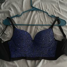 Beautiful Blue Studded Bustier Top Bought From Boutique For Themed Party And Got Sick And Wasn’t Able To Go! Very Adjustable As Far As Width. Slight Push Up In The Cups, Makes The Girls Look Great! Party Crop Top With Sweetheart Neckline And Built-in Bra, Party Bra With Sweetheart Neckline, Party Crop Top With Built-in Bra And Sweetheart Neckline, Party Bra With Removable Pads And Sweetheart Neckline, Party Bra With Sweetheart Neckline And Removable Pads, Strapless Party Bra With Padded Cups, Strapless Partially Lined Bra For Parties, Glamorous Fitted Bra For Parties, Fitted Party Bra With Built-in Support